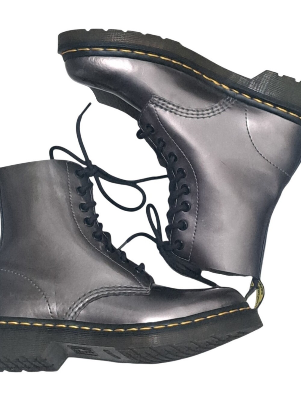 Dr. Martens Pascal Women's Lace-Up Punk Leather Ankle Combat Boots Silver Size 6